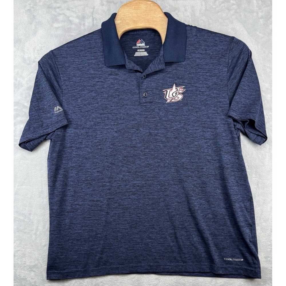 Majestic Cool Base Team USA Baseball Peformance Polo Blue Shirt Men's Size XL